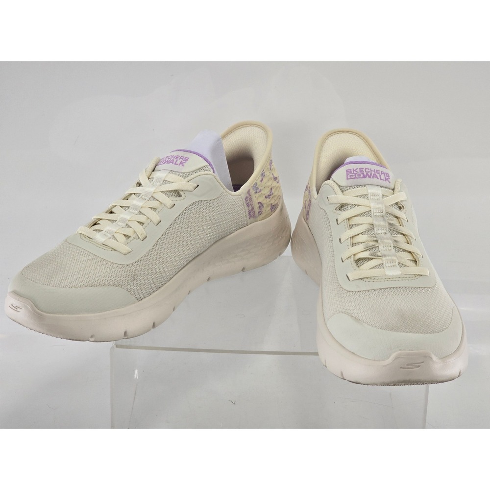 Skechers GoWalk Slip-Ins Women 9 Cream Purple Butterfly 124823 - Excellent